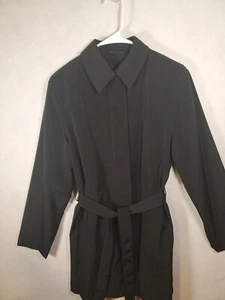 Jones New York Women’s mid-length, Black Rain Coat/ Belted Plaid Lined PS Size - Picture 1 of 15