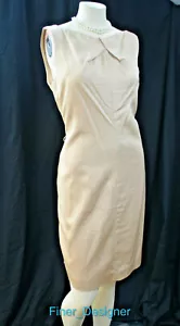 Talbots sheath Champagne dress Knee pleated V neck sleeveless business SZ 12 NEW - Picture 1 of 7