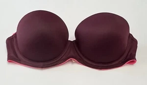 Victoria Secret Pink WEAR EVERYWHERE PUSH UP BRA Strapless 32B Maroon EUC - Picture 1 of 7
