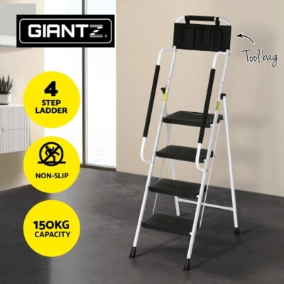 Giantz 4 Step Ladder Multi-Purpose Folding Steel Platform Tool Bag Handrails - image 1 of 4