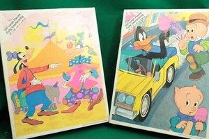Lot of 2 Vintage Puzzles Daffy Duck and Goofy by Whitman 100 Pieces Each - Picture 1 of 4