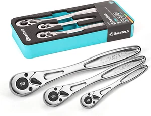 3-Piece Heavy Duty Ratchet Set, 1/4”, 3/8”, 1/2” Drive Ratchet Handle, 90-Tooth, - Picture 1 of 1