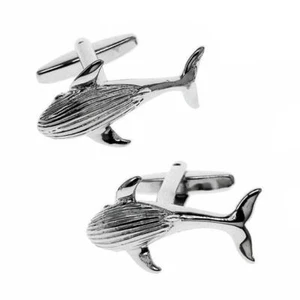 WHALE CUFFLINKS Nautical Marine Ocean Aquatic Sea Mammal Fish Wedding w GIFT BAG - Picture 1 of 5