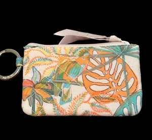 Vera Bradley RAIN FREST CANOPY Zip ID Case quilted- bird flowers-pink orange - Picture 1 of 2