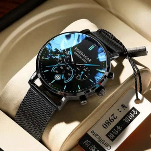 Ultra-Thin Men's Chronograph Watch Mesh Strap Quartz Waterproof Luminous Sports - Picture 1 of 26