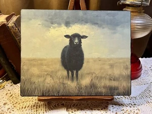 Black Sheep, Dark Cottagecore, Farmhouse, Handcrafted Artist Canvas Board Sign - Picture 1 of 3
