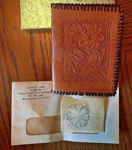 Billetera de cuero vintage Santa Bárbara Ca Juan Lara hecha a mano personalizada sin usar - Imagen 1 de 5
