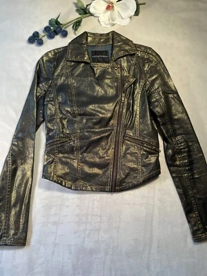 Rock & Republic Metallic Gold Womens Moto Jacket Size XS Rockercore Punkcore Y2K - Image 1 of 4