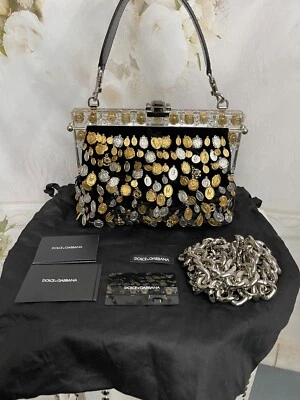 DOLCE GABANNA BLACK VANDA VELVET GOLD CHARMS CRYSTAL BAG BRAND NEW MSRP $8050 - Image 1 of 4