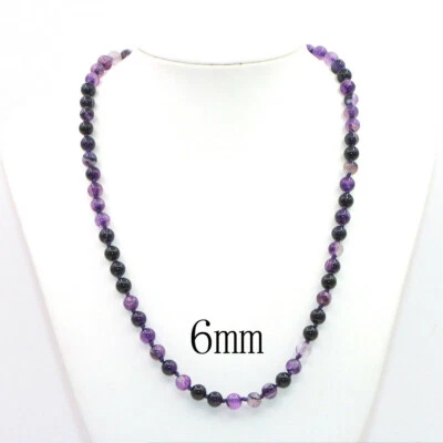 Collar de cuentas de piedras preciosas de ágata a rayas púrpuras naturales de 6/8/10/12 mm 18" Foto 1 de 4