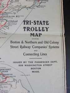 Map Tri-State Trolley Map Boston & Northern Old Colony 1907 - Picture 1 of 7