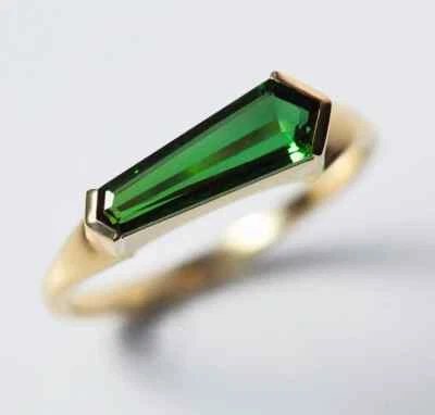 Anel exclusivo folheado a ouro 14k prata esterlina turmalina verde natural corte barriga - Imagem 1 de 4