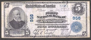 BILLETE DE BANCO NACIONAL DE $5 DE 1902 ~ JEFFERSONVILLE, INDIANA ~ CONDADO DE CLARK ~ BUENA CALIDAD - Imagen 1 de 2