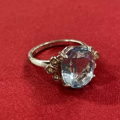 Anillo gema topacio azul redondo electrochapado oro pesado (blanco) 18k HGE talla 5 Foto 1 de 4