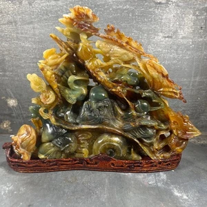 Sculpture chinoise ancienne – Shou Lao. Serpentine / pierre de lard. Chine - Imagen 1 de 15