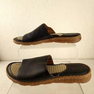BORN Leeward 38 Women 7 BR0024403 Sandals Slides Black Leather Shoes - Picture 1 of 9