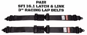 BLACK RACING HARNESS 2 POINT LAP BELTS BOLT OR WRAP RACING LATCH & LINK - Picture 1 of 9