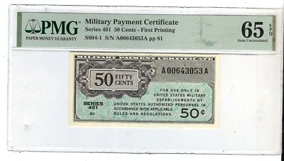 MPC Series 461  50  Cents  PMG 65 EPQ  Gem UNC - Image 1 of 2