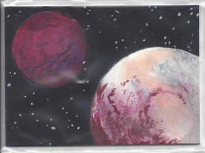 2018 Viceroy Cards Space Series 2 Sketch Card by Michael Munshaw of Pluto Charon - Picture 1 of 3