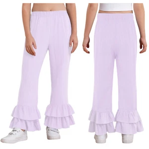 Kids Girls Flared Stylish Trousers Birthday Party Pants Comfortable Vacation - Picture 1 of 71