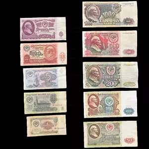URSS CCCP Ruso 1-1000 Rublos 10 Billetes Conjunto Era Soviética Moneda Papel Monedo - Imagen 1 de 23