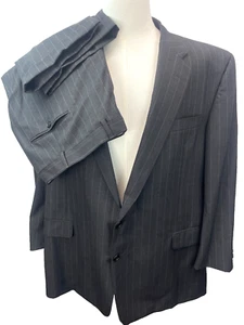 Hickey Freeman Suit 48 W46 Loro Piana Super 130s Black Pinstripe Wool USA TAILOR - Picture 1 of 24