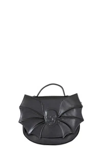 Black Gothic Bat Wing Embossed Skull Silent Creature Shoulder Bag BANNED Apparel - Picture 1 of 4