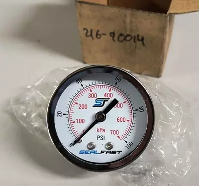 NEW SealFast Pressure Gauge 0-100 PSI 2" 50.8 mm Face 1/4" NPT Rear Back Mount - Image 1 of 2