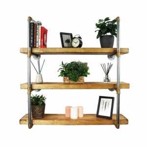 Shelving Unit Bookcase Display Solid Wood Shelfs Industrial Silver & Brass Style - Picture 1 of 4