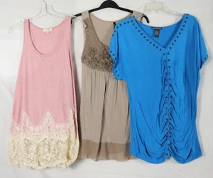 lot 3 pullover blouses umgee M- espresso gray XL-chelsea&theodore blue XL(wl656) - Picture 1 of 3