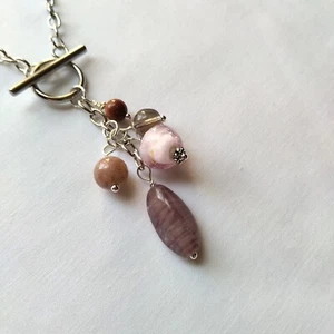 Boho Necklace Crystal Glass Wood Beaded Chain Multicolor Handmade Gift 25 Inch - Picture 1 of 13