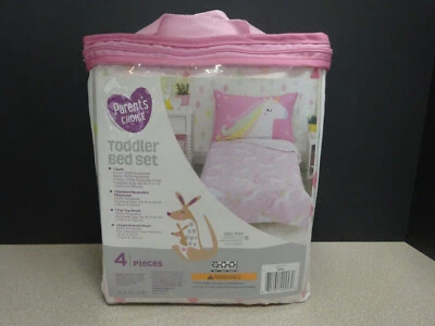 Juego de cama unicornios rosa 4 piezas para niños pequeños, funda de almohada edredón sábanas planas ajustables Foto 1 de 4