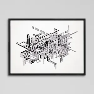 A2 Architectural drawing Monochrome Pencil Architecture Geometric Ink Art Print - Picture 1 of 4