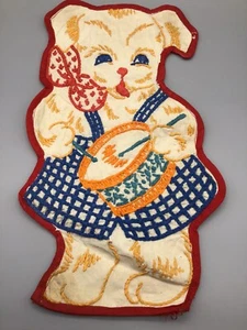 VTG Stamped Antique Hand Embroidered Puppy Dog Playing Drum Doll Pillow - Bild 1 von 8