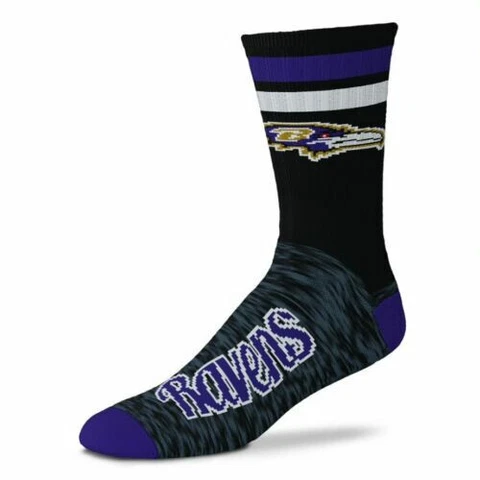 NEW! Baltimore Ravens Black Script NFL Mens Large Crew Socks Fits 10-13 Cover