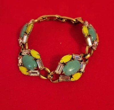 正品 Stella & Dot 绿色和黄色金色 7.5 英寸花园手链 — 第 1/4 张图片