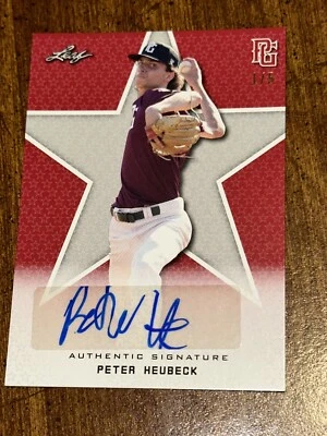 PETER HEUBECK 2020 LEAF PERFECT GAME RED AUTOGRAPH #1/5 DODGERS - Image 1 of 2