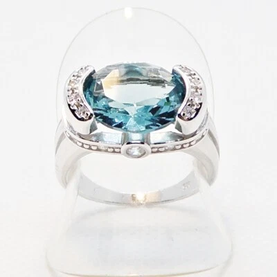 Oval Swiss Blue Topas Weißtopas Ring 925 Sterlingsilber rhodiniert 17,0 mm 53 - Bild 1 von 4