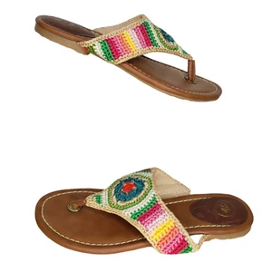 The Sak Size 6.5 Thong Sandals Multi Color Crochet Top Flats - Picture 1 of 9