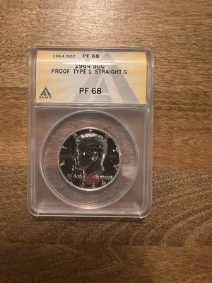 1964 Type 1 Straight G Kennedy Half NGC TY1 Straight G PF 68 * Rare Variety! * - Image 1 of 4