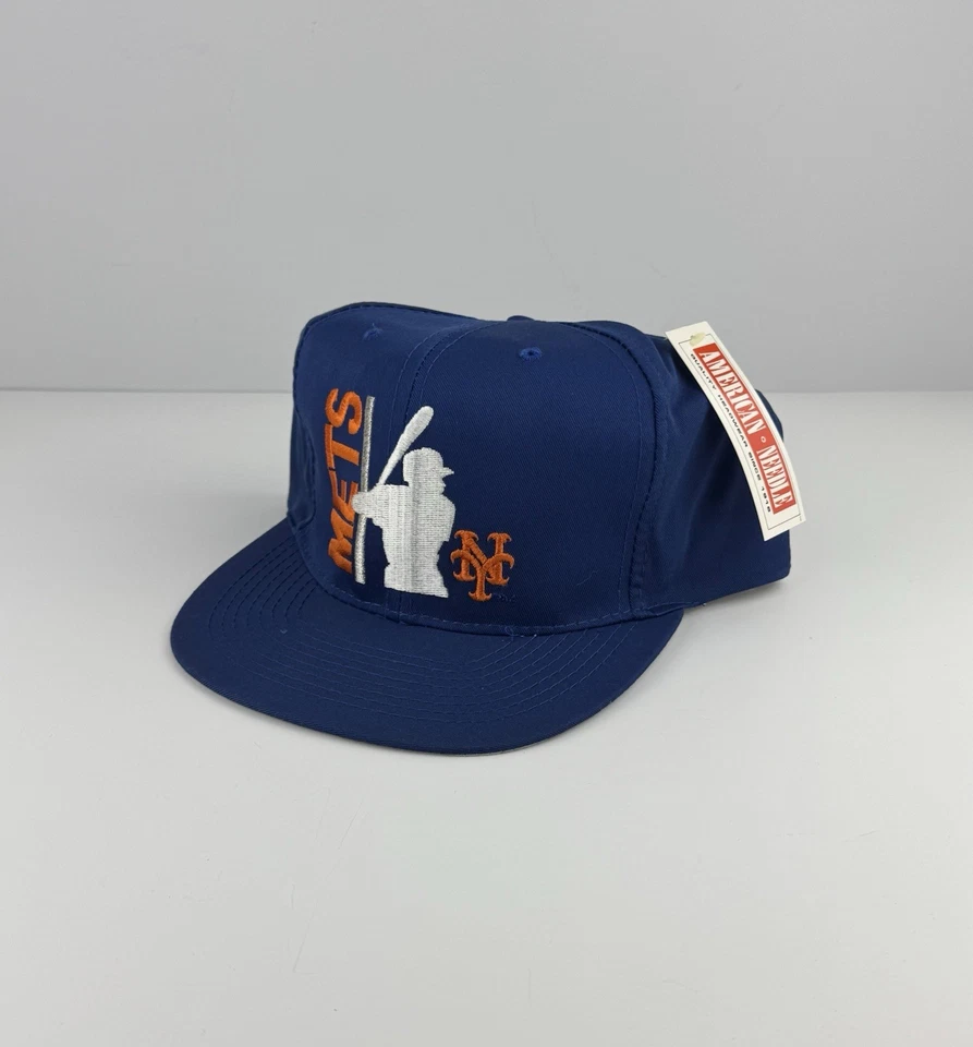NUEVO/Antiguo Stock Vintage Años 90 NEW YORK METS Snapback Sombrero Aguja Americana RARO NUEVO CON ETIQUETAS Foto 1 de 4