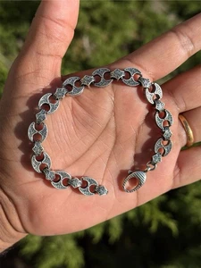 Antique Finish 925 Sterling Silver Chain Bracelet, 8.5 Inch, 34g - Picture 1 of 10