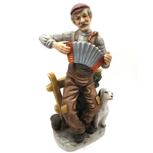 Vintage Hand Painted Porcelain Accordion Player Figurine & Dog Capodimonte Style - Picture 1 of 11