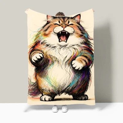 Funny Cat Flannel Bedspread Sofa Throw Blanket Holiday Christmas Birthday Gift - Image 1 of 4