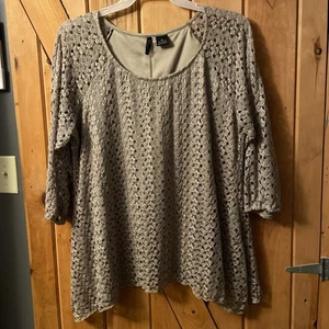 Women’s New Directions Blouse Top Shirt Lace 2X Gold, 3/4 Length Sleeves  - Picture 1 of 7