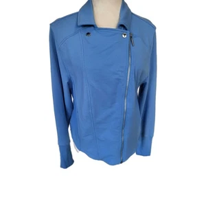 Womens Sz 16 H Halston Moto Biker Jacket Blue Zip Up Long Sleeve Urban Chic - Picture 1 of 12