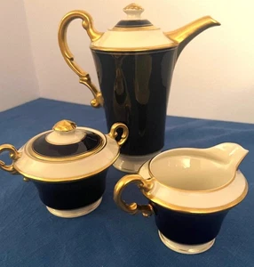 Syrakus Kaffeeservice Porzellan Kobalt Elfenbein Queen Anne Vintage keine Mängel - Bild 1 von 17