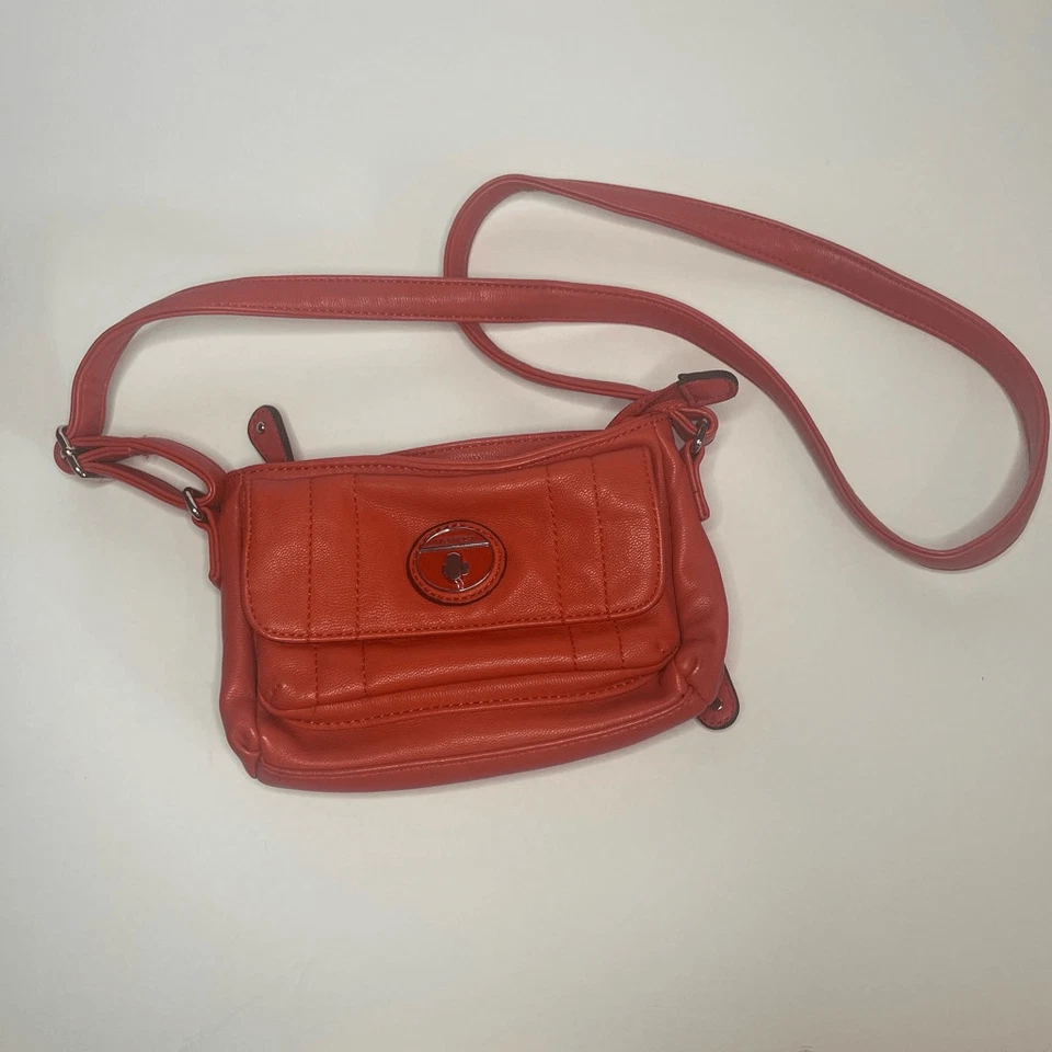 Tyler Rodan Orange Faux Leather Crossbody Handbag Purse Polka Dot Lining - Image 1 of 4