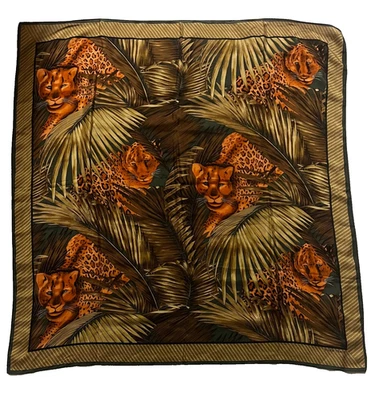 Ellen Tracy 棕色锈美洲虎棕榈叶方形围巾披肩 35 x 35 英寸 — 第 1/3 张图片