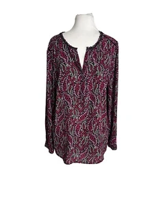 Talbots Womens Size Large Blouse Red Paisley Floral Long Sleeve Polyester Lace - Picture 1 of 7
